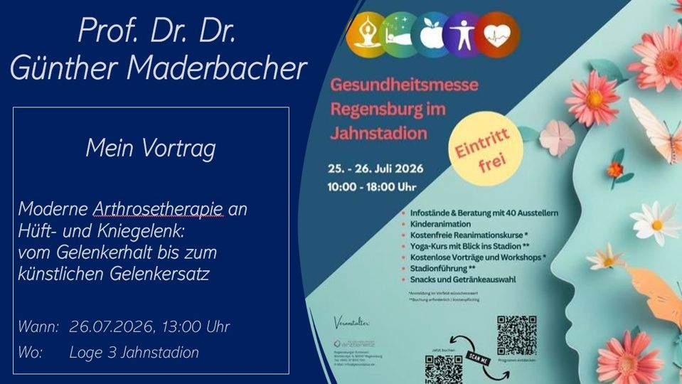Gesundheitsvortrag 26.07.2026: Moderne Arthrosetherapie an Hüft- und Kniegelenk